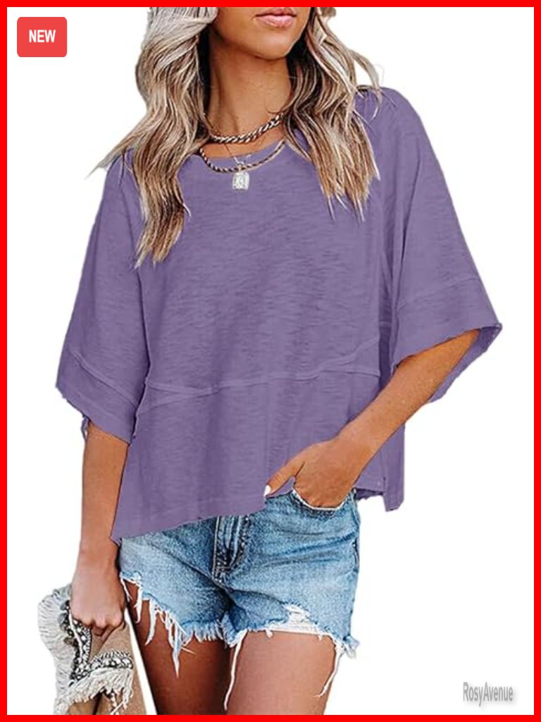 Women's Batwing Half Sleeve Tee, Soft Stretch Polyester Blend, Loose Fit Basic